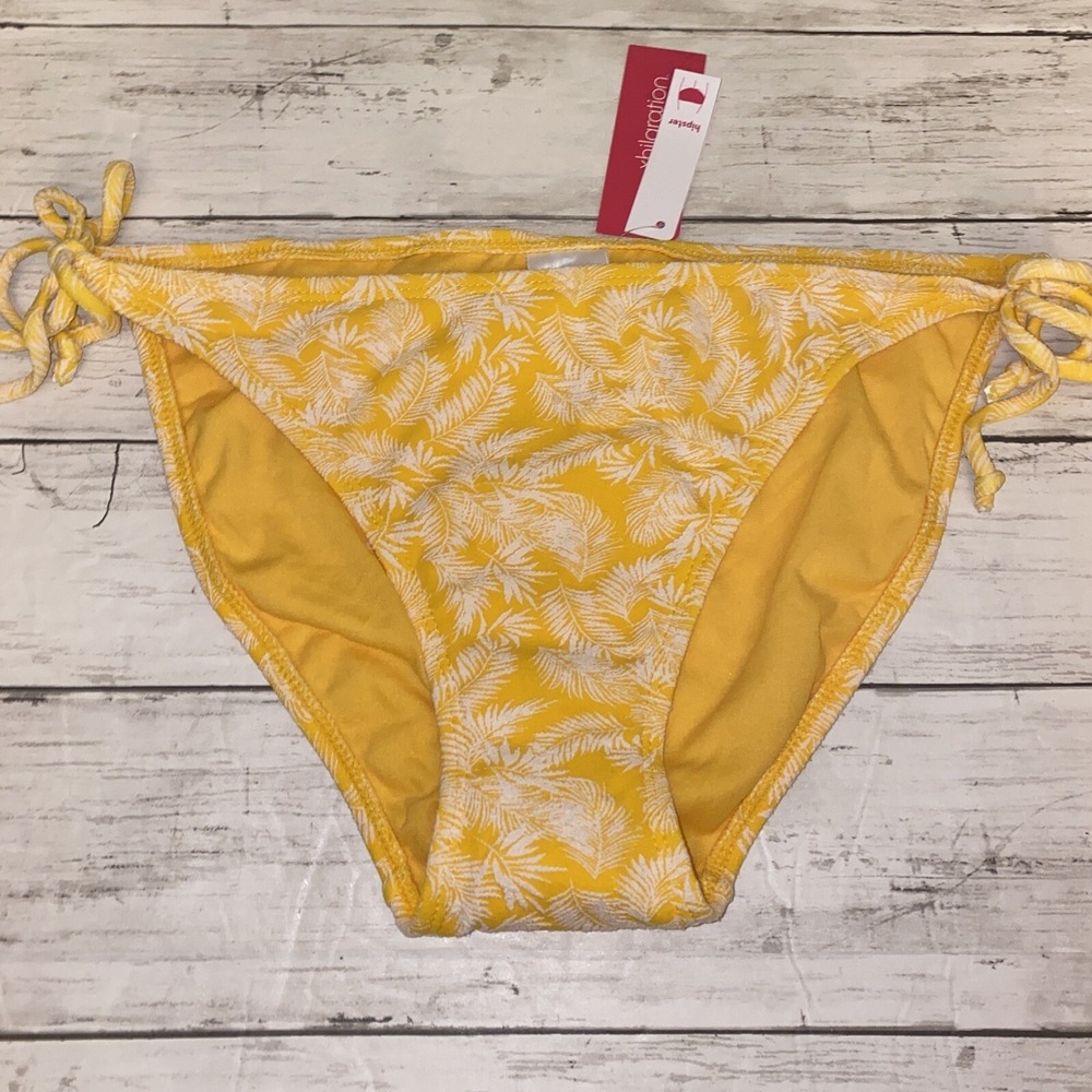 Xhilaration Bikini Bottom Womens Large Yellow White Floral String Hipster Swim L